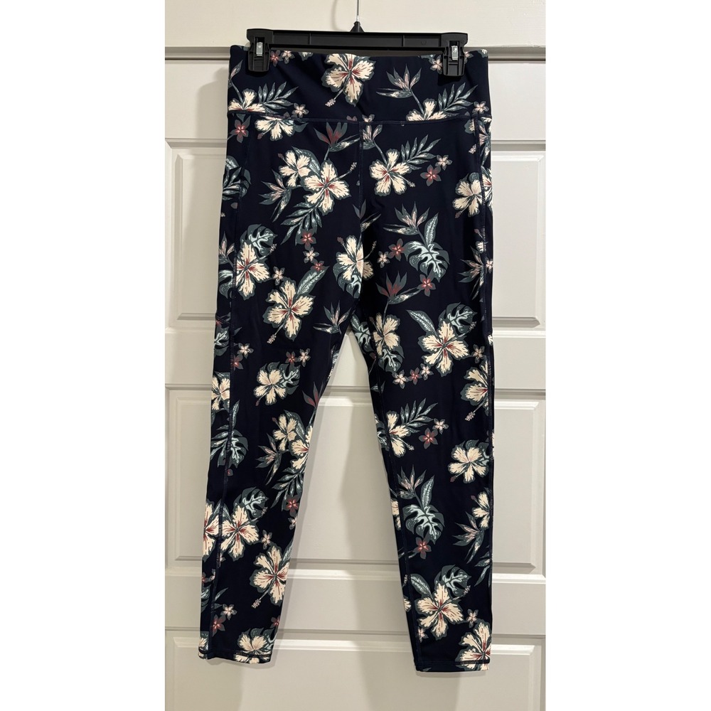 Vuori Navy Tropical Hibiscus Floral High Rise Leggings VW429 Medium